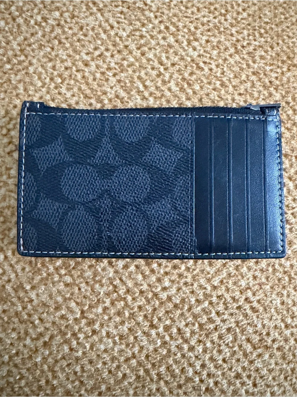 Coach Black and Charcoal signature Card Case with White Bunny Graphic